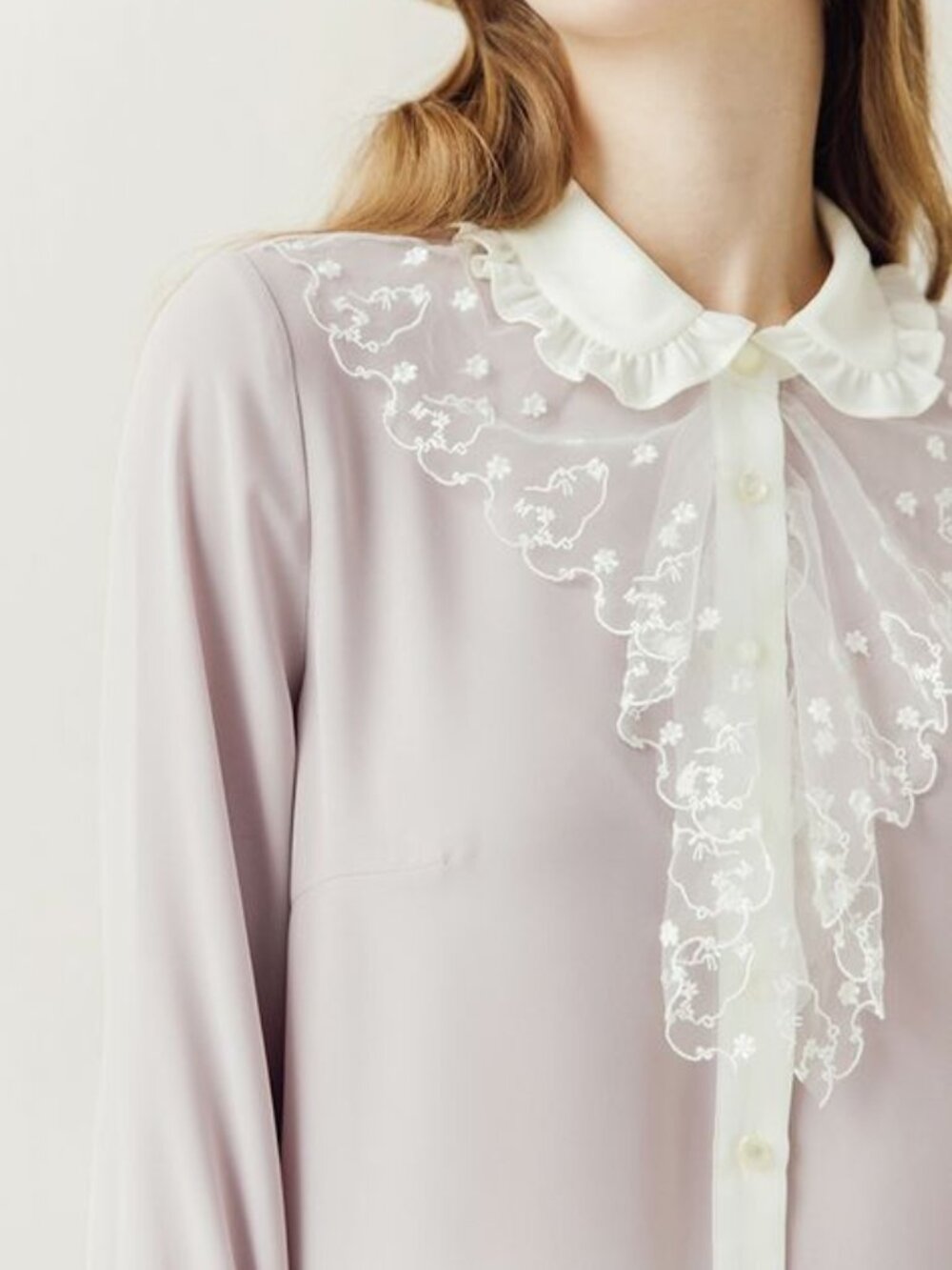 Miss Patina Peter Pan Collar Lace Detail Long Sleeve Blouse